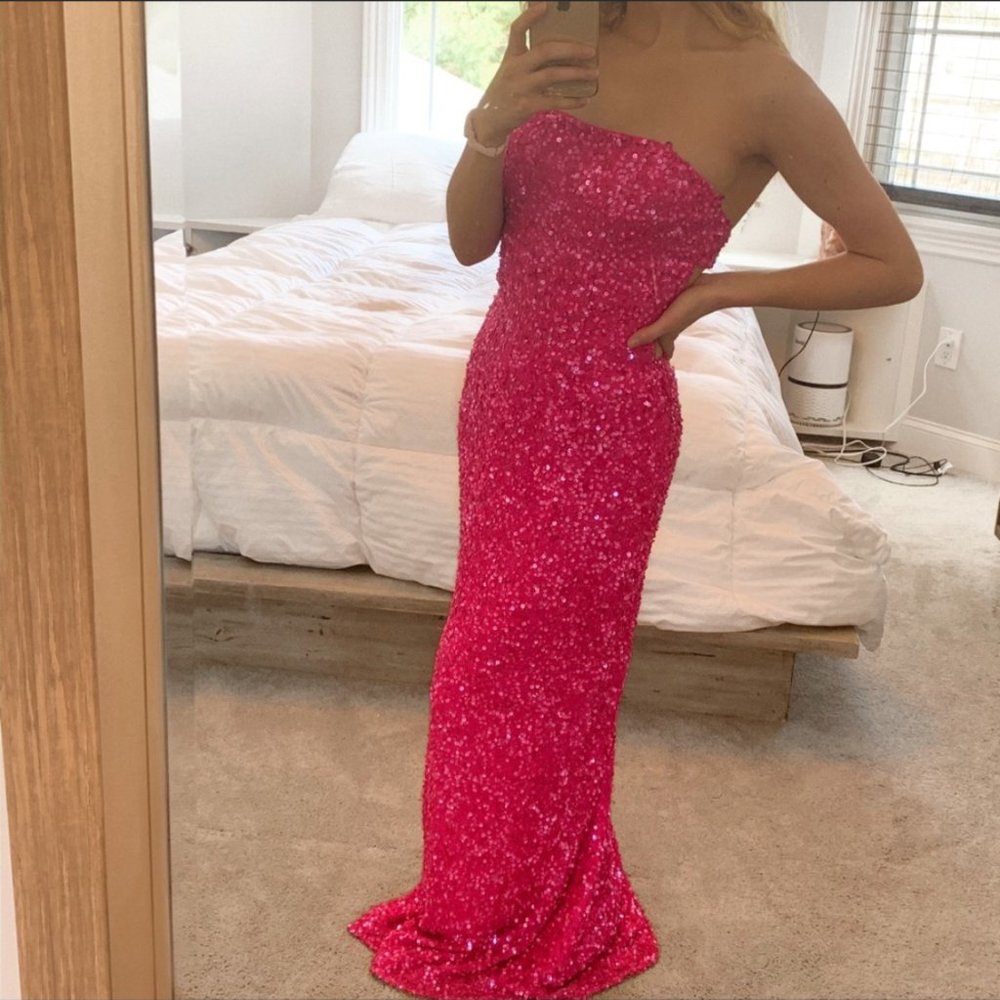 Scala Hot Pink Sequin Prom Dress